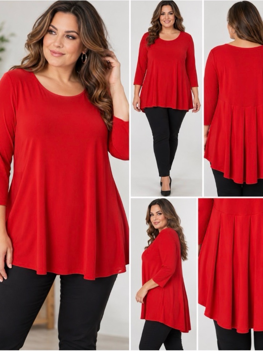 Joseph Ribkoff Red Pleated Back Tunic Top 3/4 Sleeve Plus Size 20